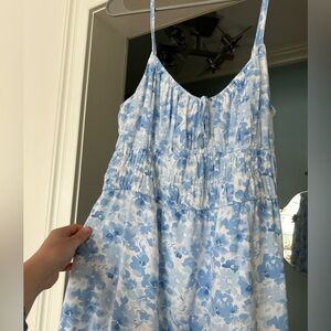 Blue and white floral smocked dress